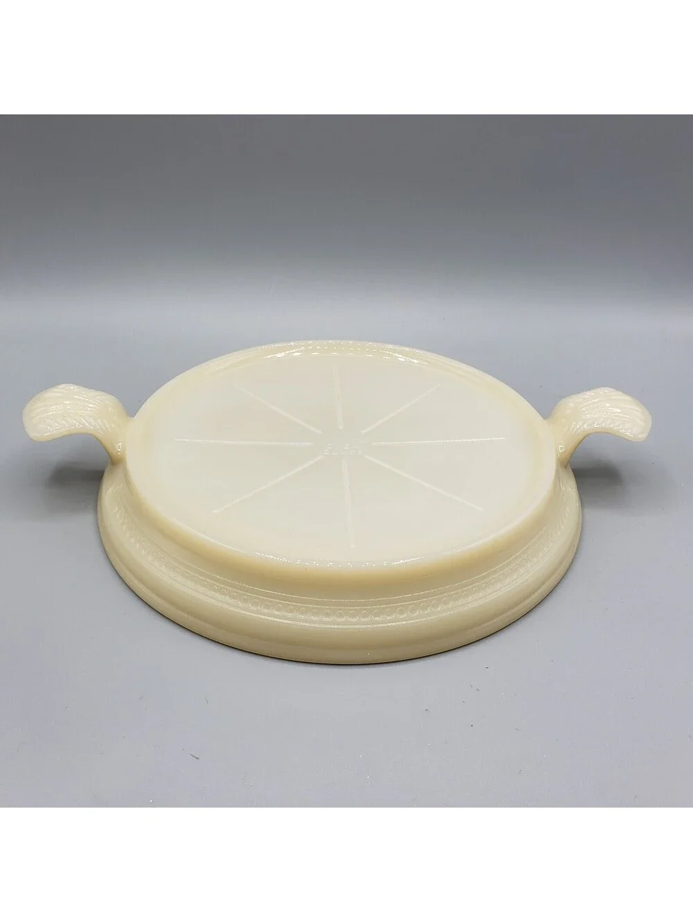 Vintage Fire King Custard Glass Trivet Hot Casserole Stand Ivory Handles 1950's